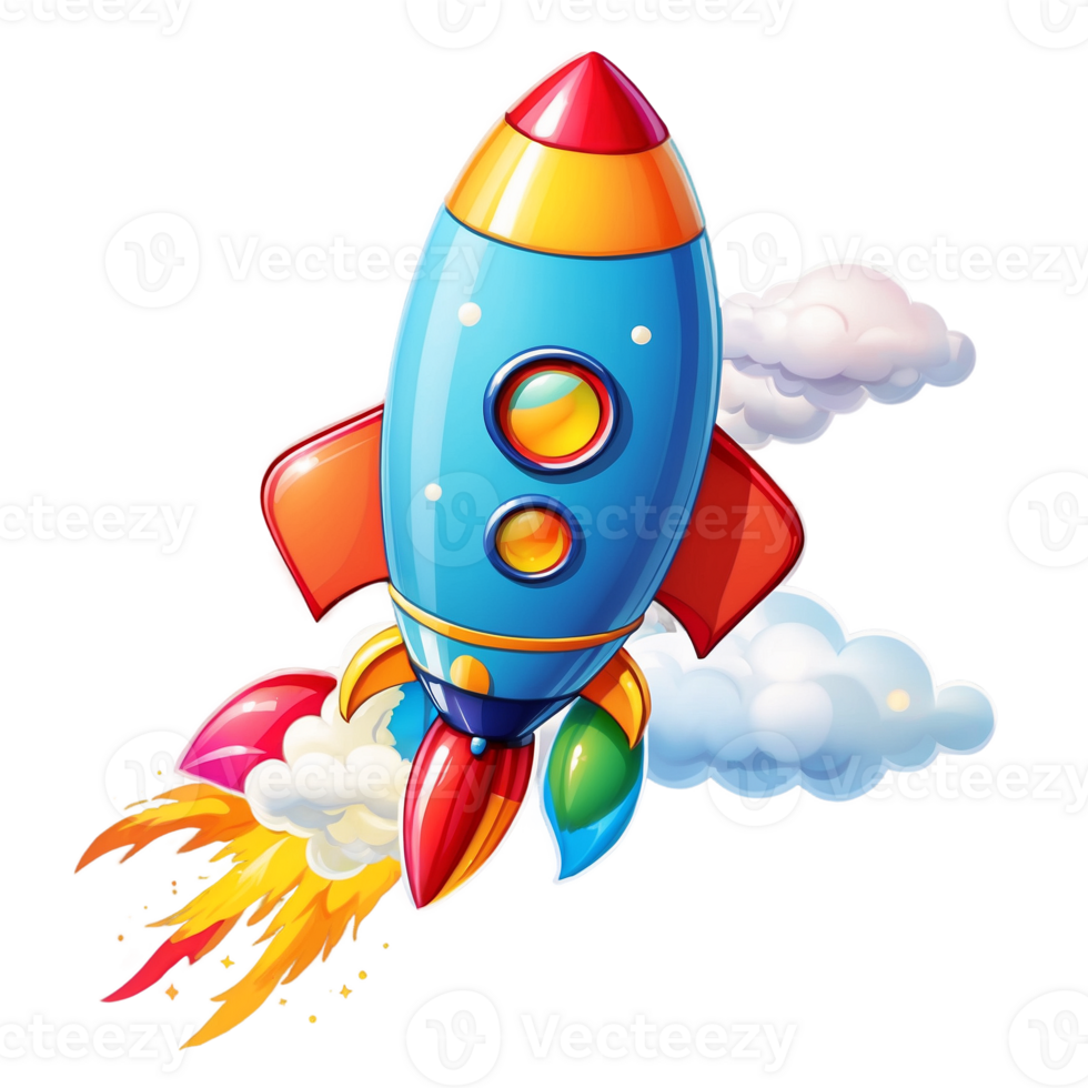A cartoon rocket ship flying through the air png