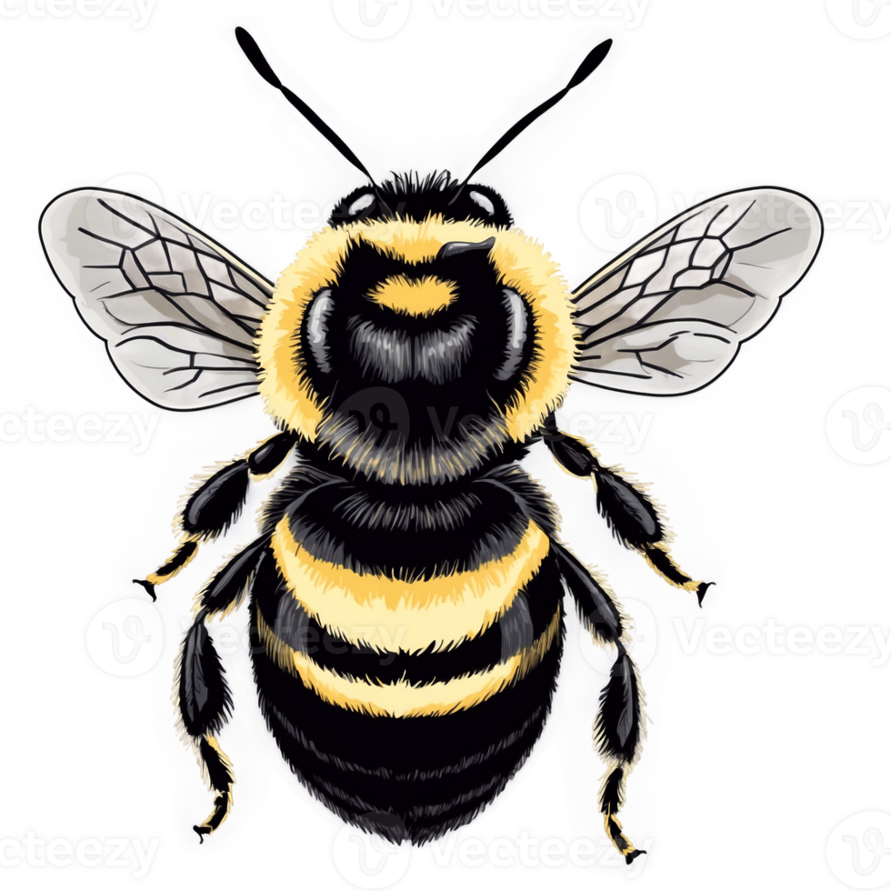 A bee with black and yellow stripes on its back png
