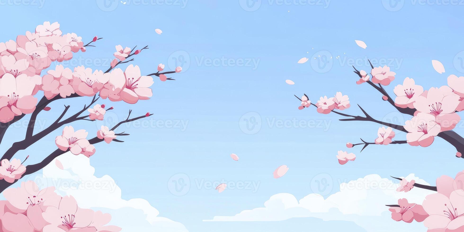 Spring cherry blossom on a blue sky background, with ample copy space. photo