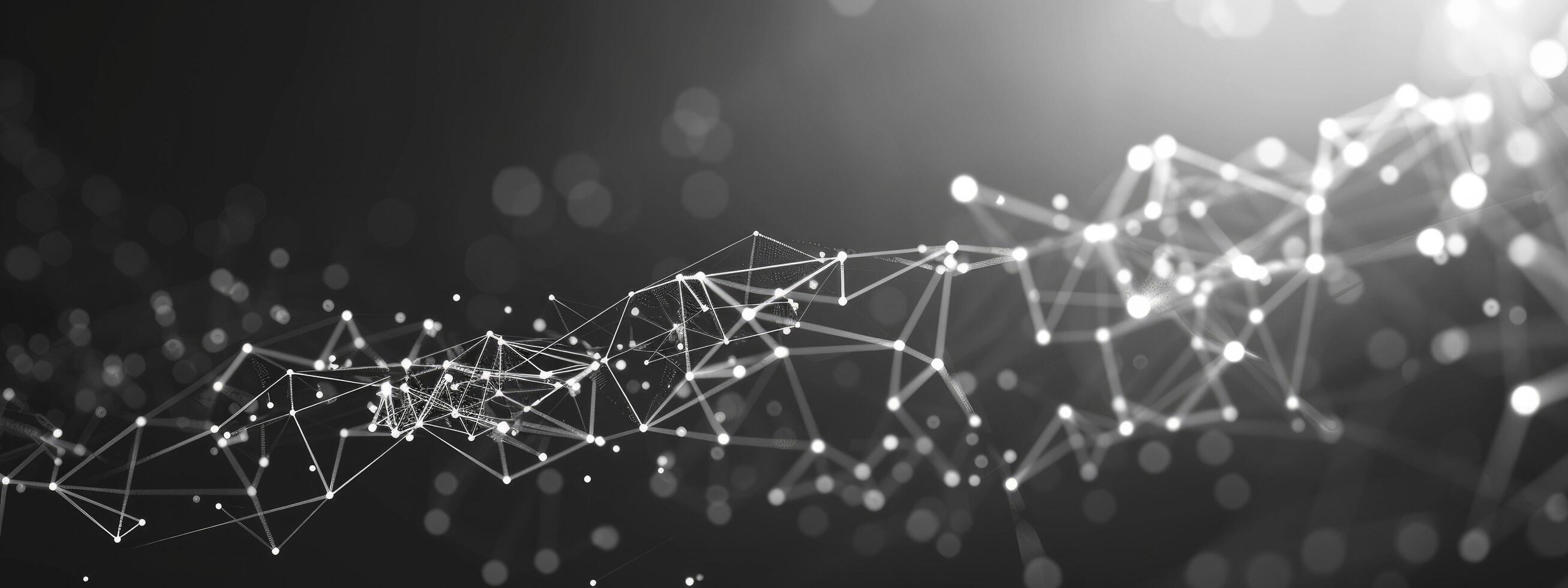 White glowing dots connected by lines on dark grey gradient, technology and connection concept photo