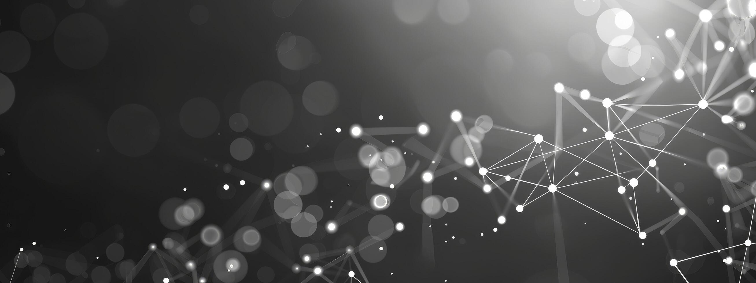 White glowing dots connected by lines on dark grey gradient, technology and connection concept photo