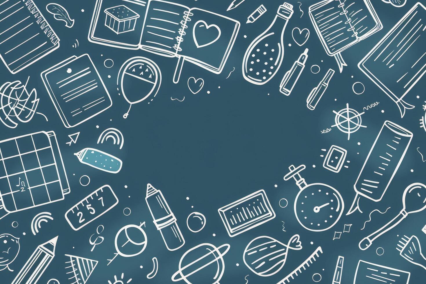 simple doodle art with school icons and symbols on dark blue background photo
