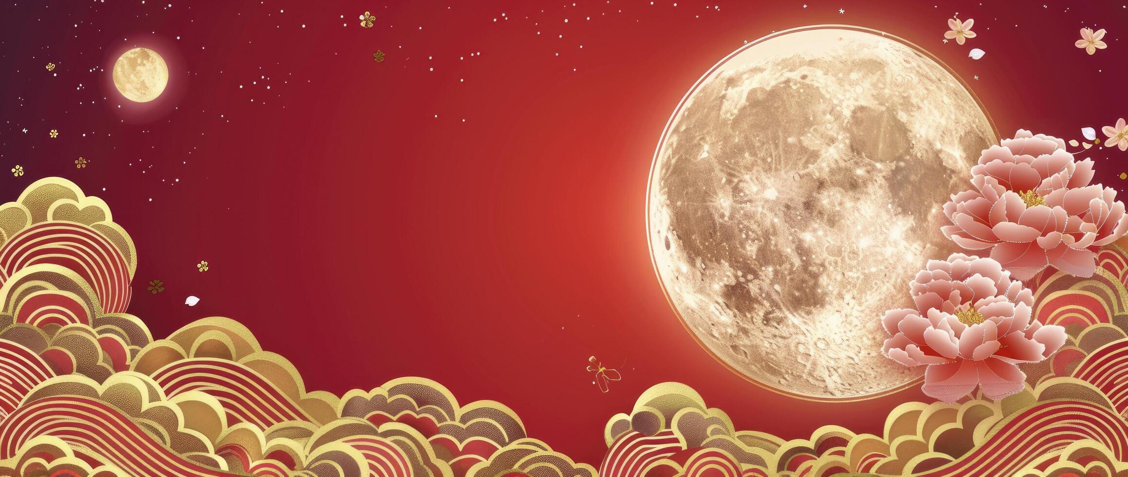Chinese new year wallpaper with moon and flowers photo