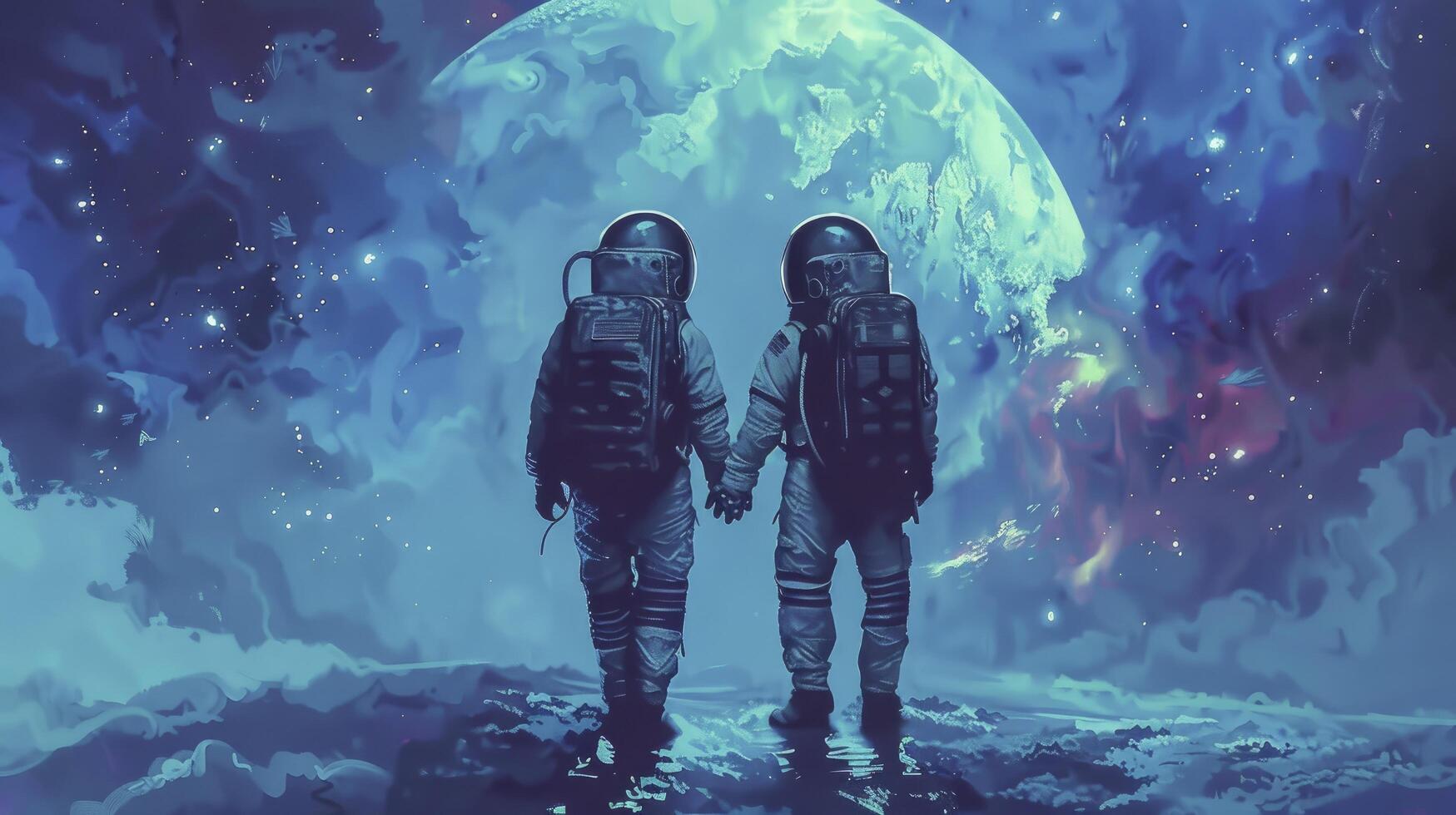 Two astronaut in the space. photo