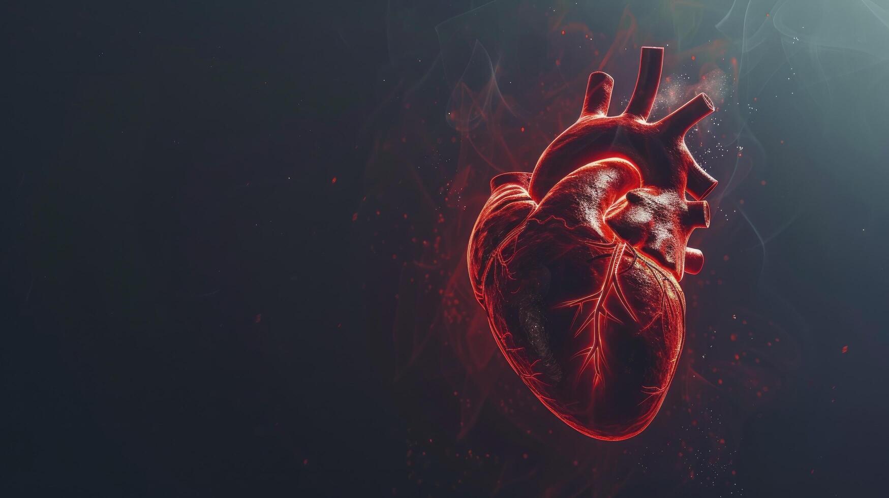 Human Heart with Cardio Pulse Line on Dark Background, Concept of Healthcare and Cardiology photo