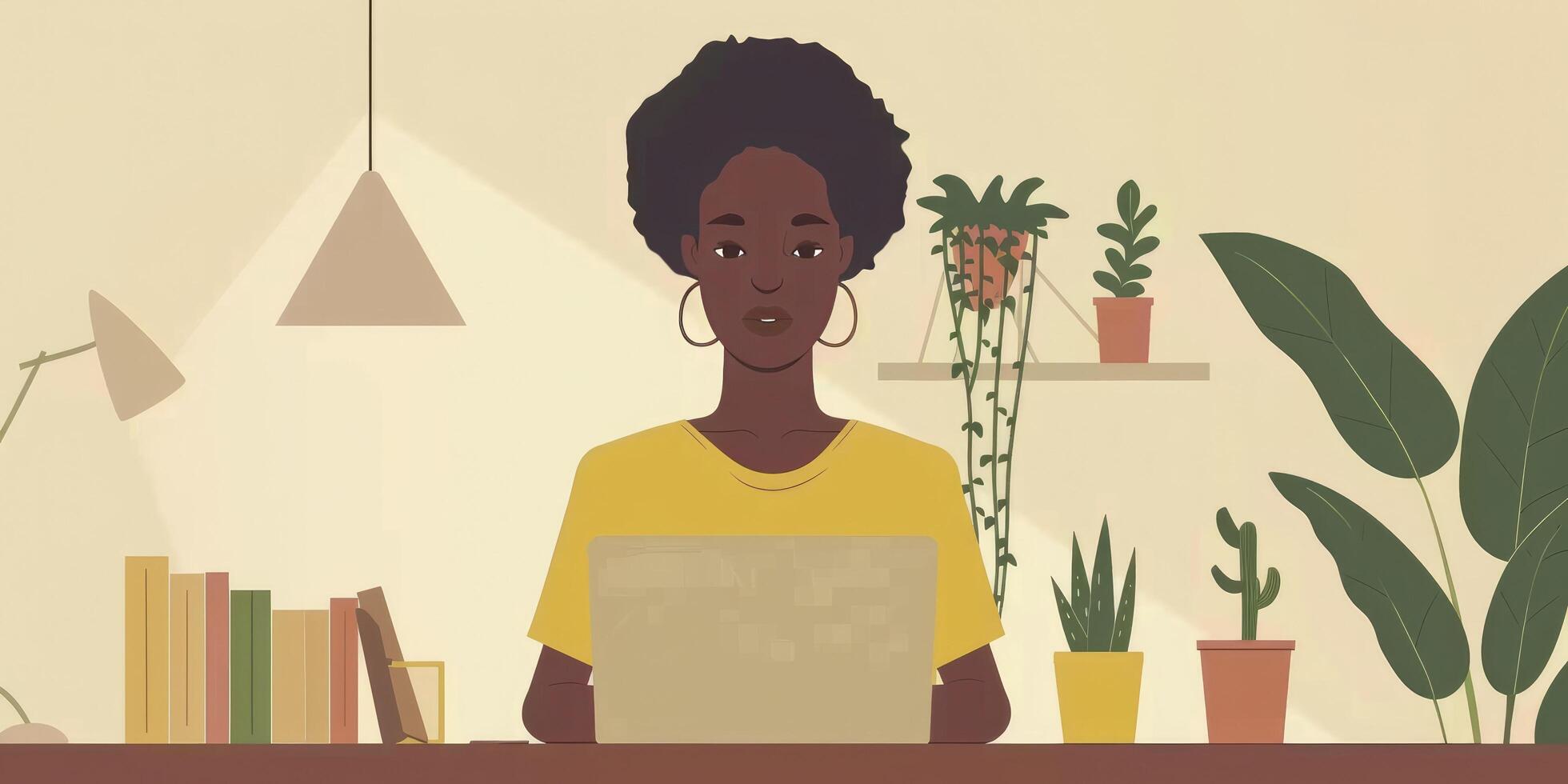 Black Woman Freelancer, Home Office, Laptop Research, Online Writing photo
