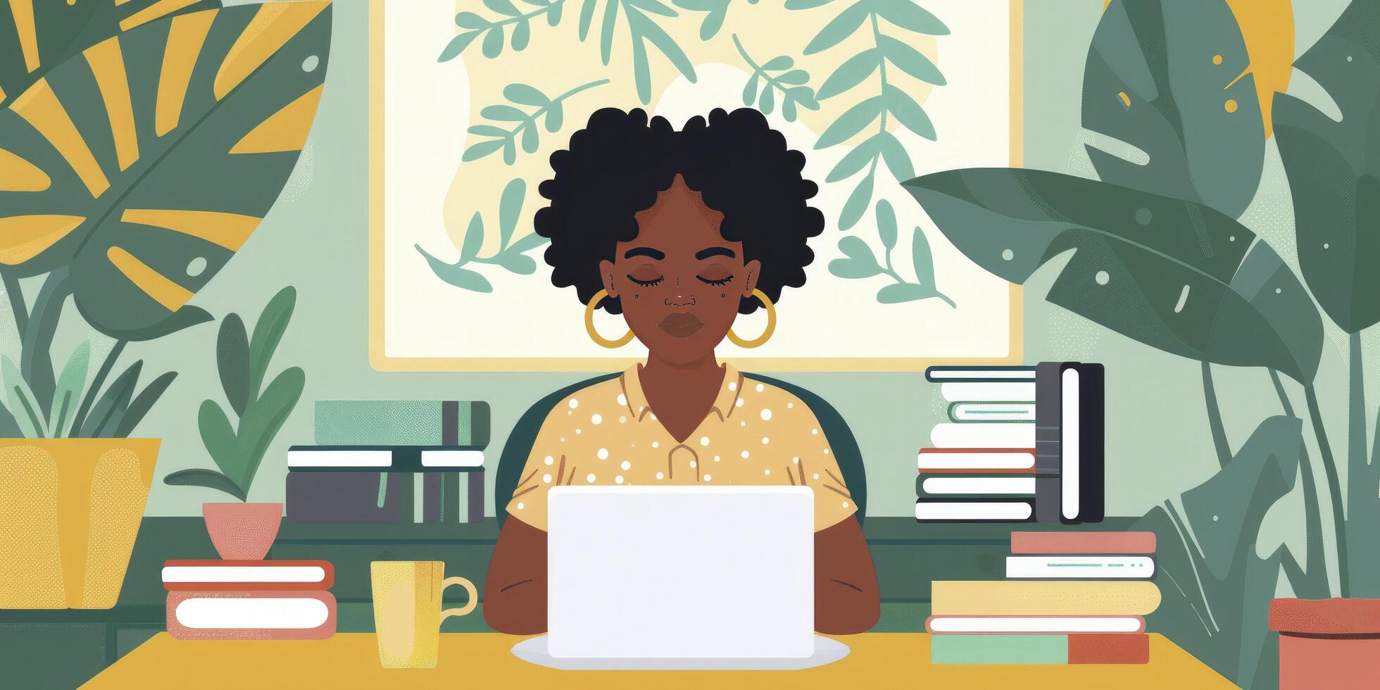 Black Woman Freelancer, Home Office, Laptop Research, Online Writing photo