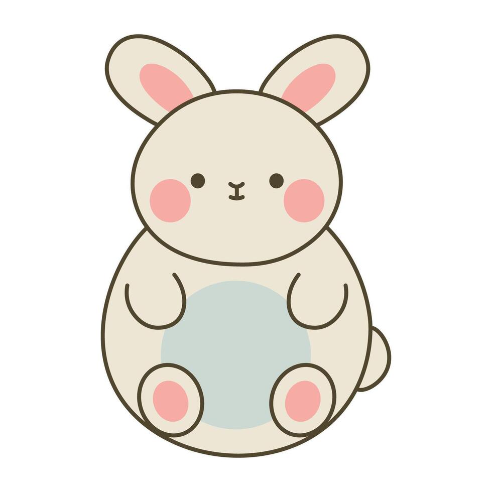 Adorable chubby bunny illustration with tall ears and soft colors in kawaii cartoon style vector