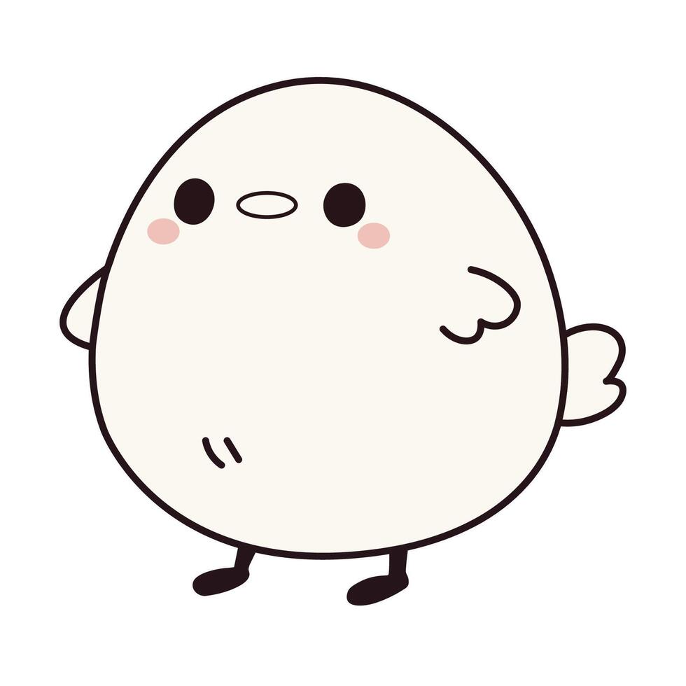 Round white bird character with tiny wings and minimalist kawaii design vector
