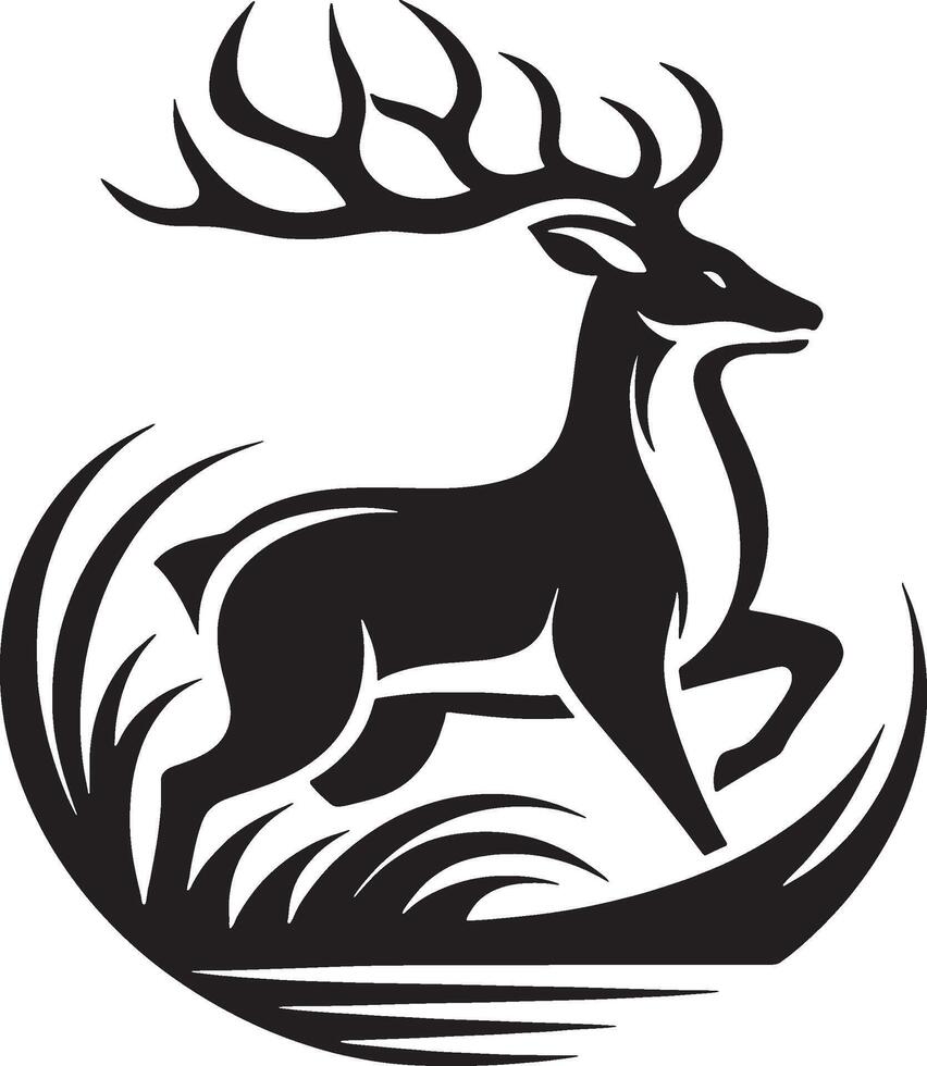A black and white deer running in the grass vector