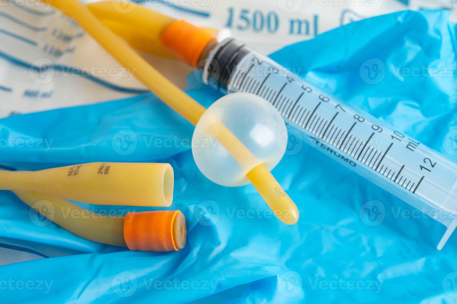 Foley catheter and urine drainage bag t urine photo