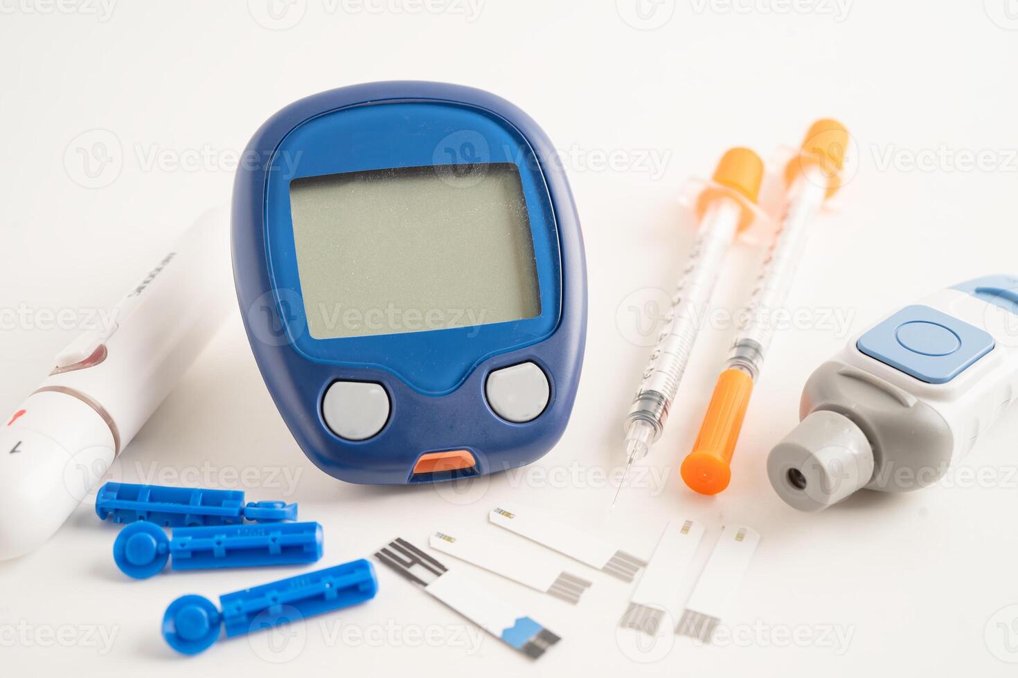 Digital glucometer blood sugar measurement diabetes. photo