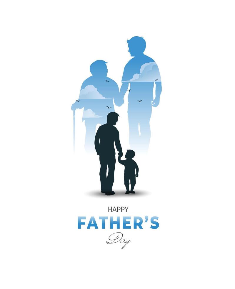 Touching illustration showing generations of fathers and sons. vector