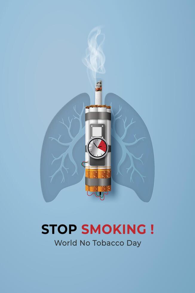 Conceptual illustration showing a cigarette as a ticking time bomb damaging human lungs vector