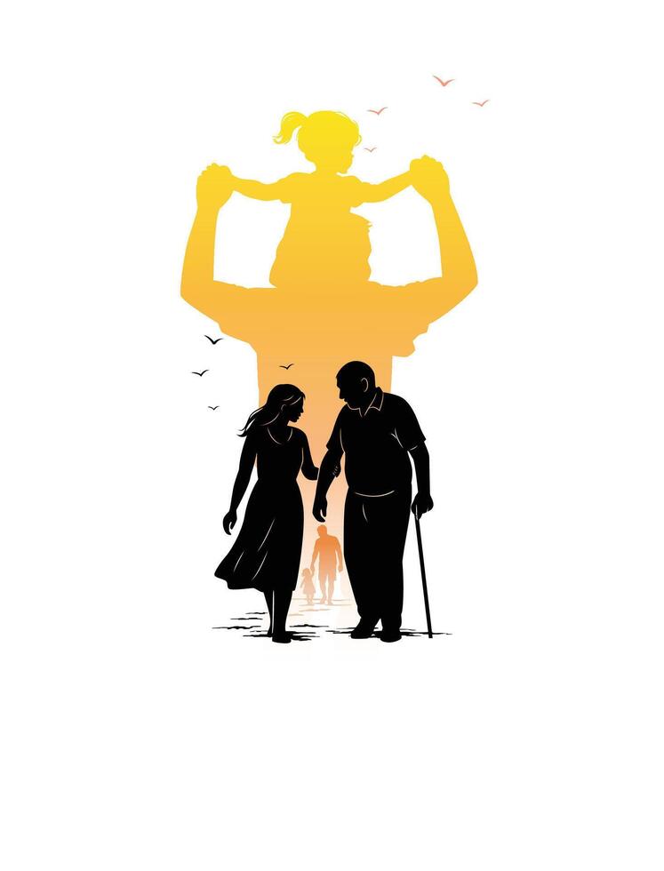 the emotional journey between a father and daughter from childhood to old age. vector