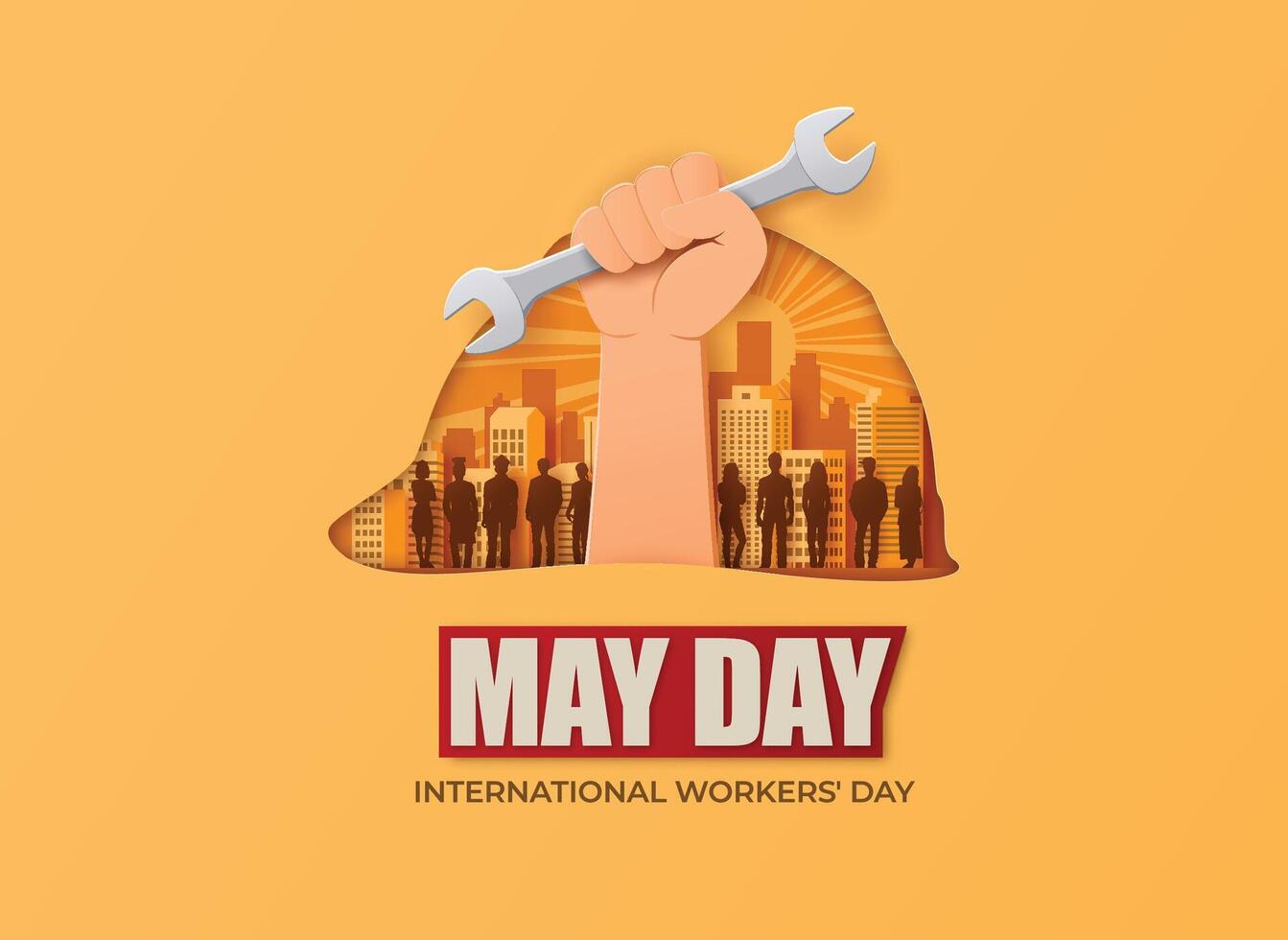 hand holding a wrench over a city skyline vector