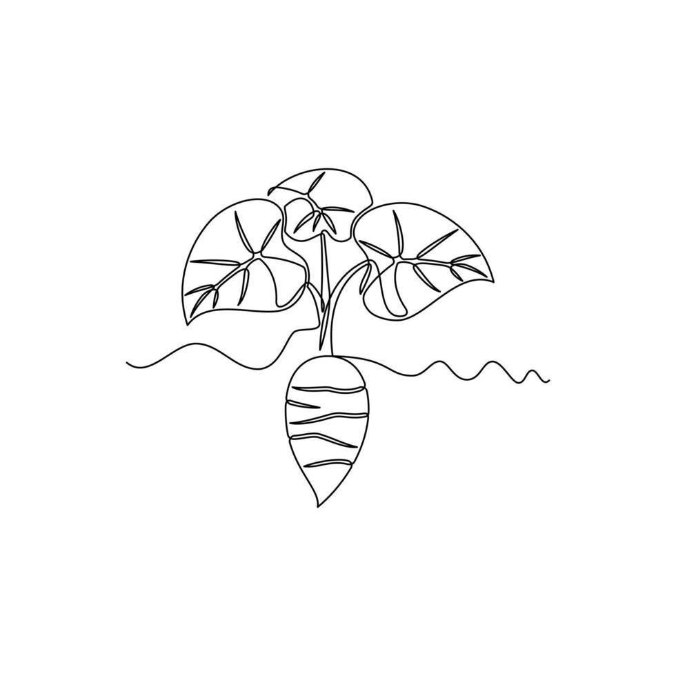 one line art Taro Root or Talas Tuber illustration. line art, one continuous line, simple, hand drawn and sketch style. for icons, symbols, signs or logos vector