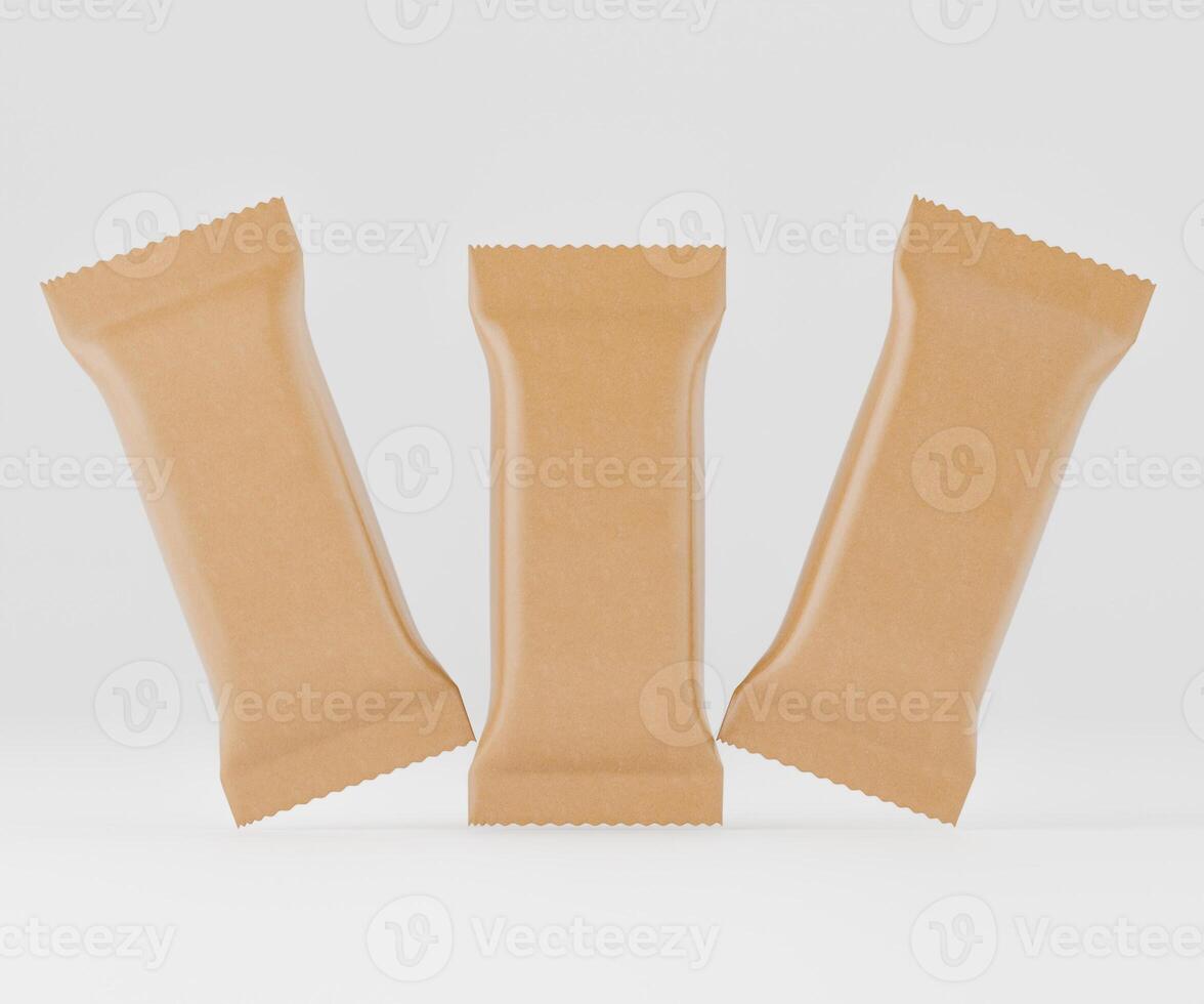 Three light beige snack wrappers photo