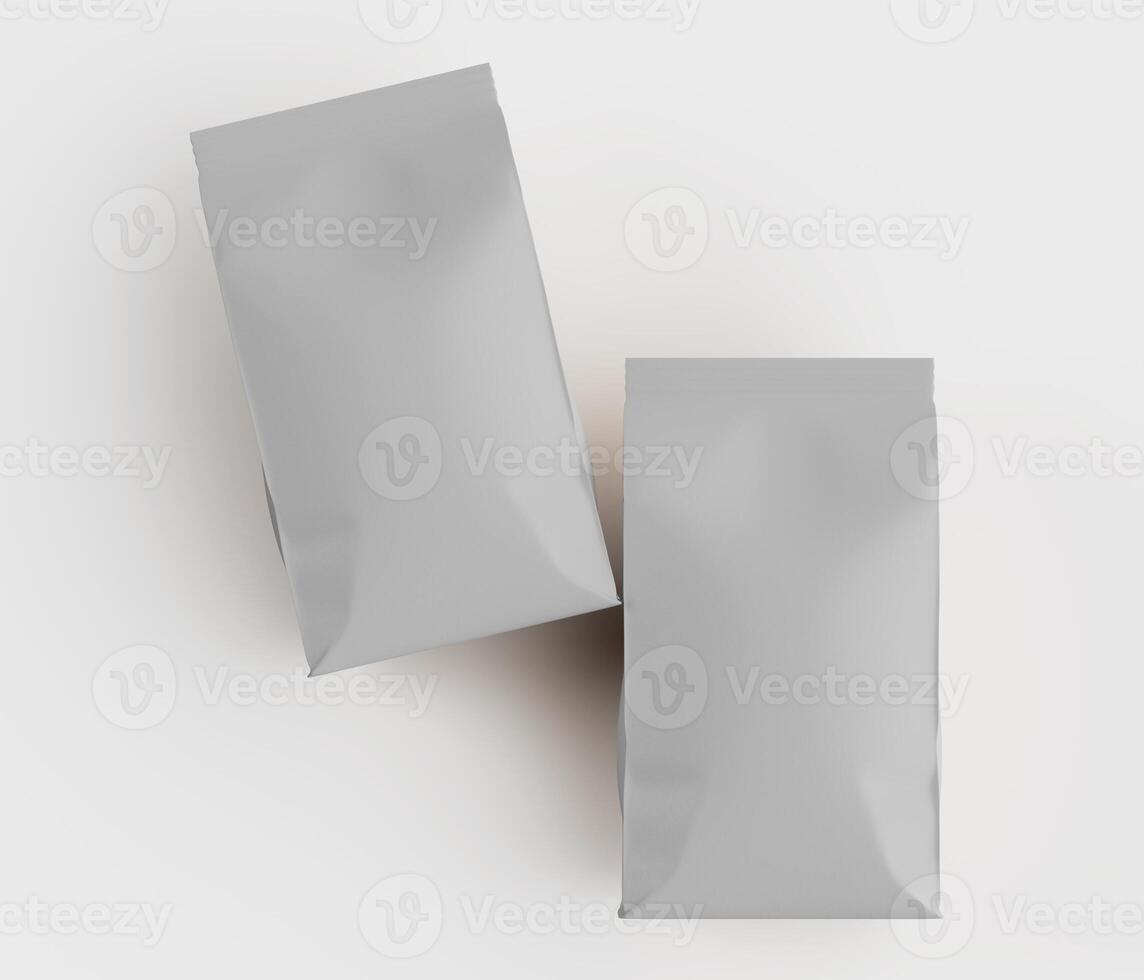 Two empty white bags on a white surface photo