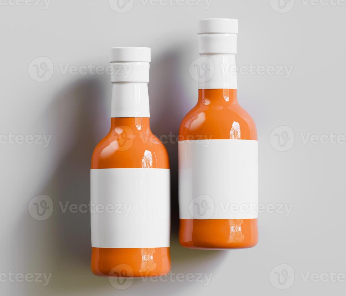 Two orange bottles overhead view flat lay photo