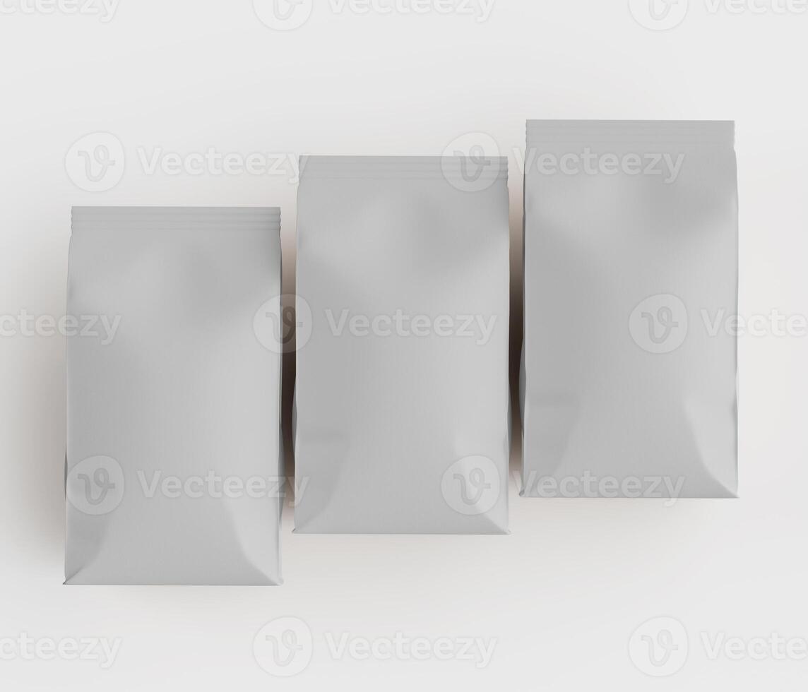 Three empty white bags on a white surface photo