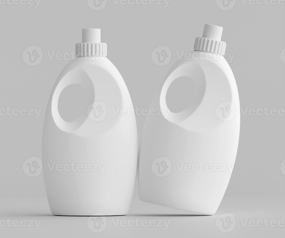 Two plastic bottles of liquid on a gray background photo
