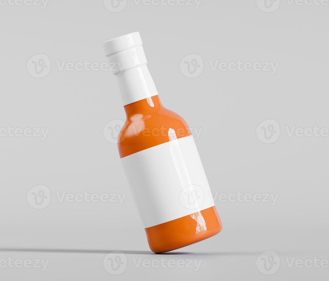 Single orange bottle leaning forward plain background photo