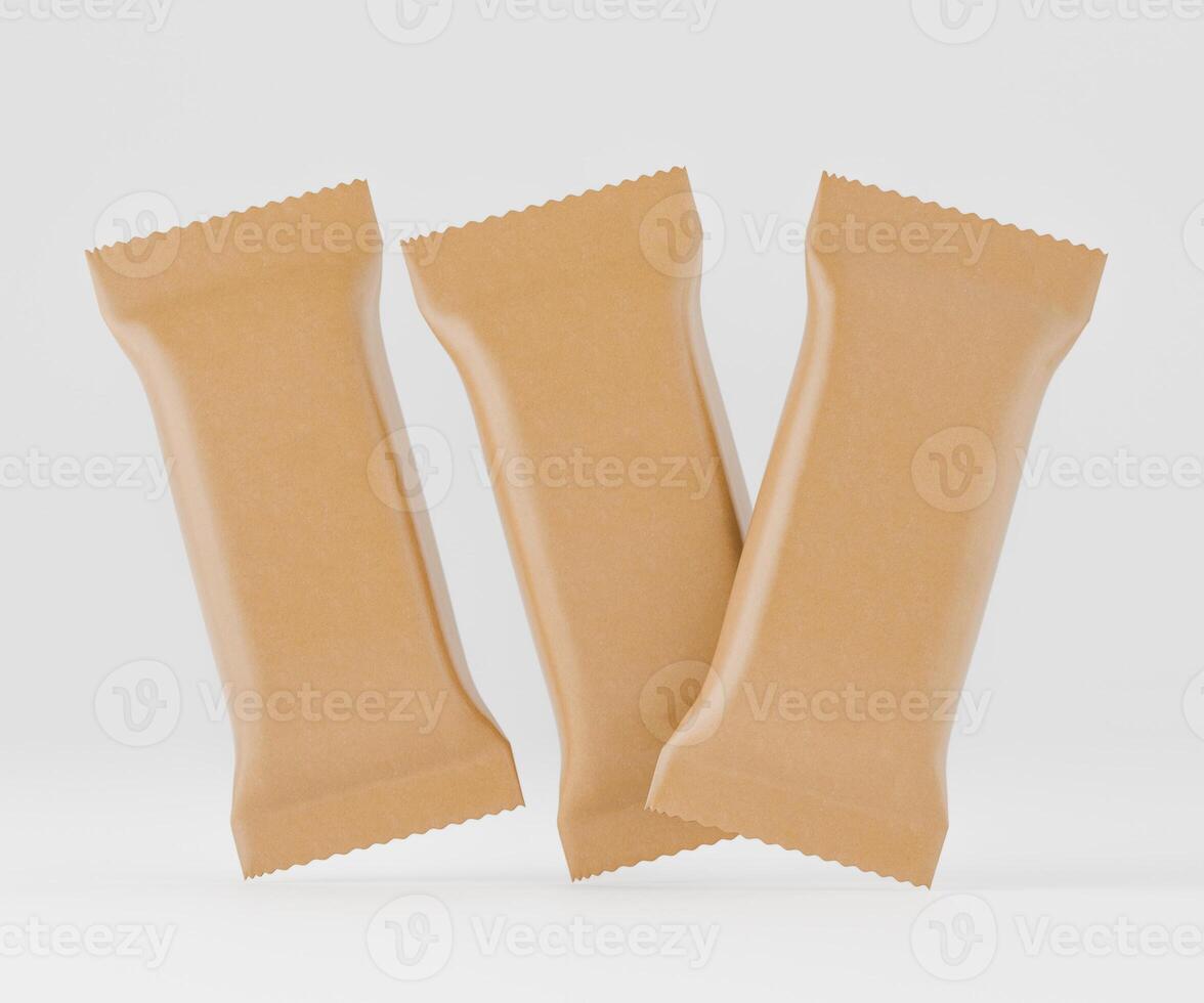 Three beige snack bar wrappers mockup photo