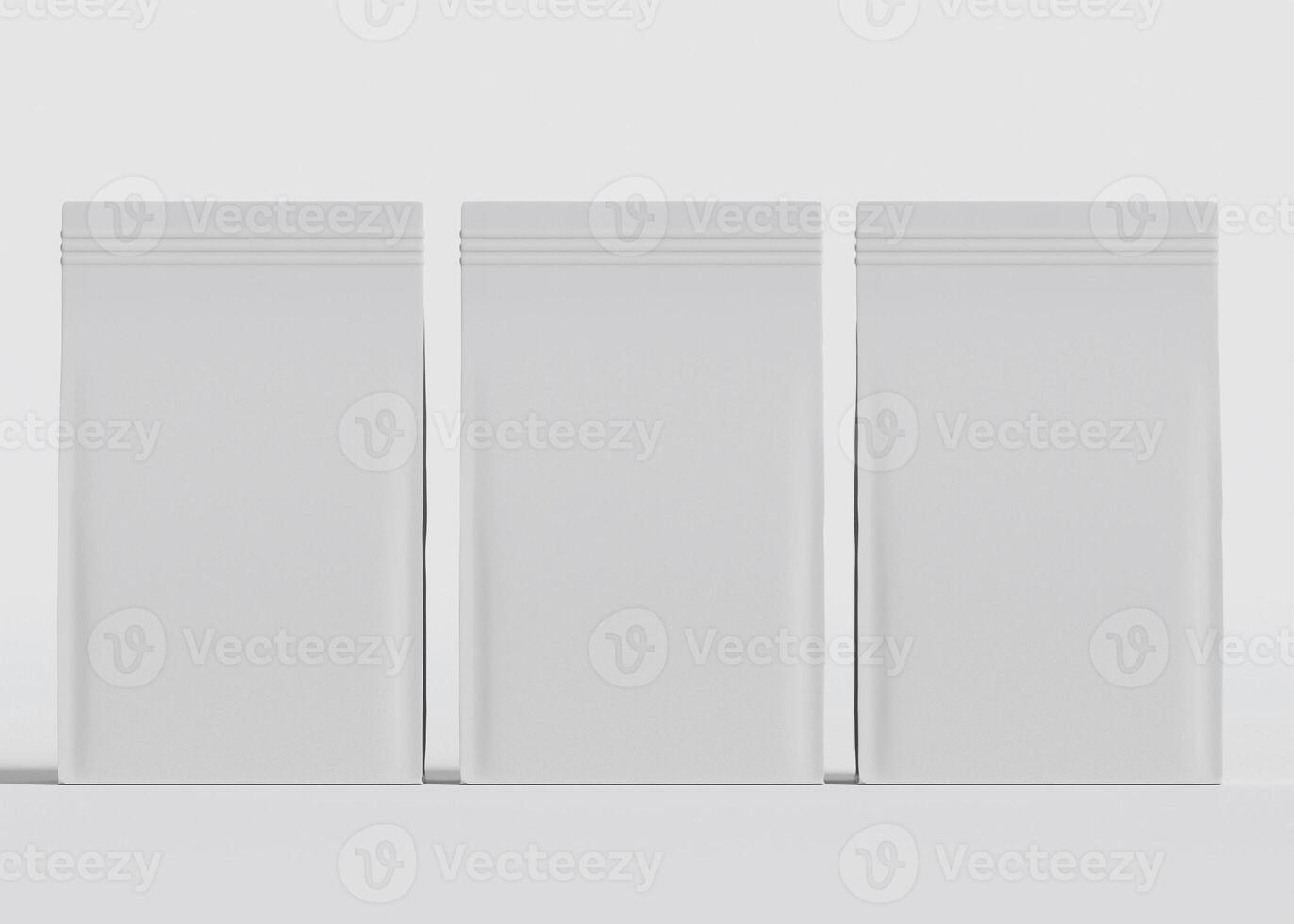 Three blank pouches vertical gray surface photo