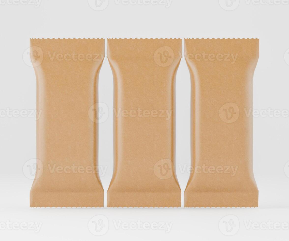 Three empty brown paper bags on a white surface photo