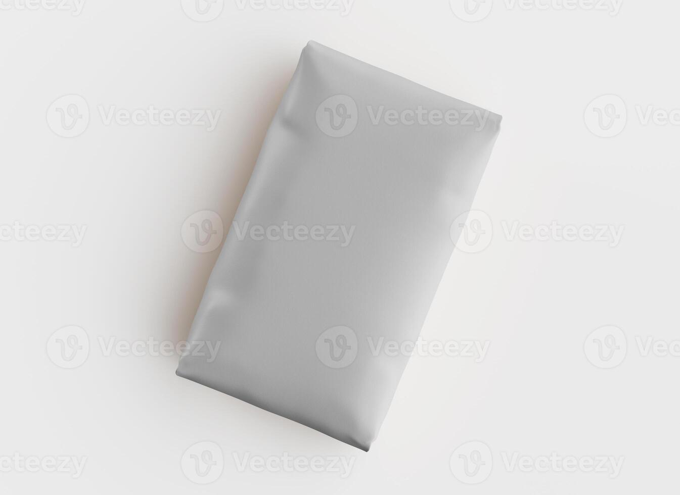 A white bag with a gray lining on a white surface photo
