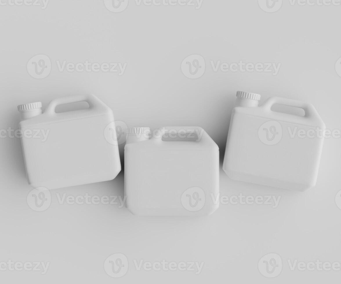Three white plastic jugs on a white surface photo