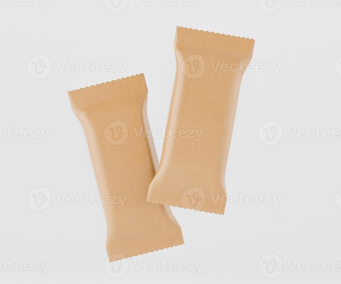 Beige snack bar wrappers mockup on gray banckground photo