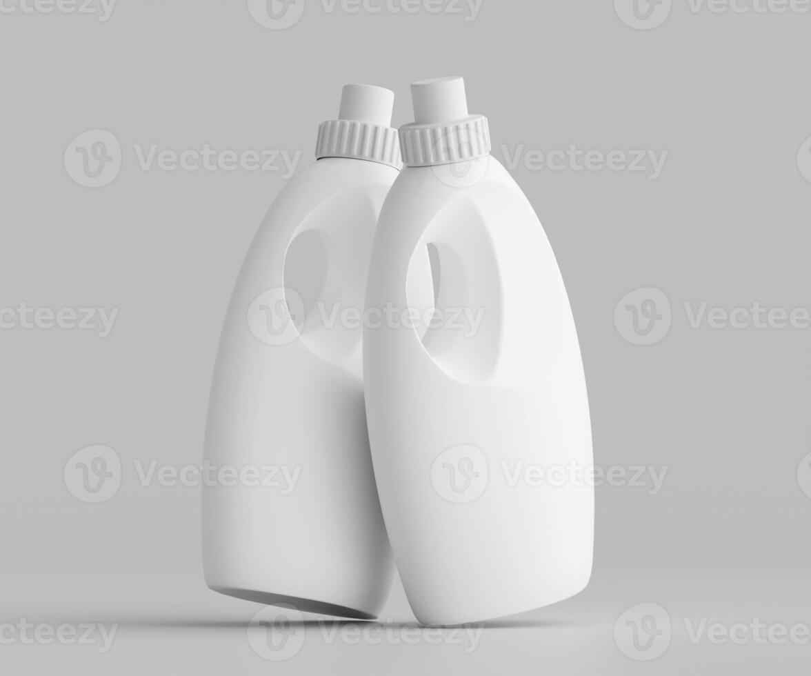 Two plastic bottles with white caps on a gray background photo