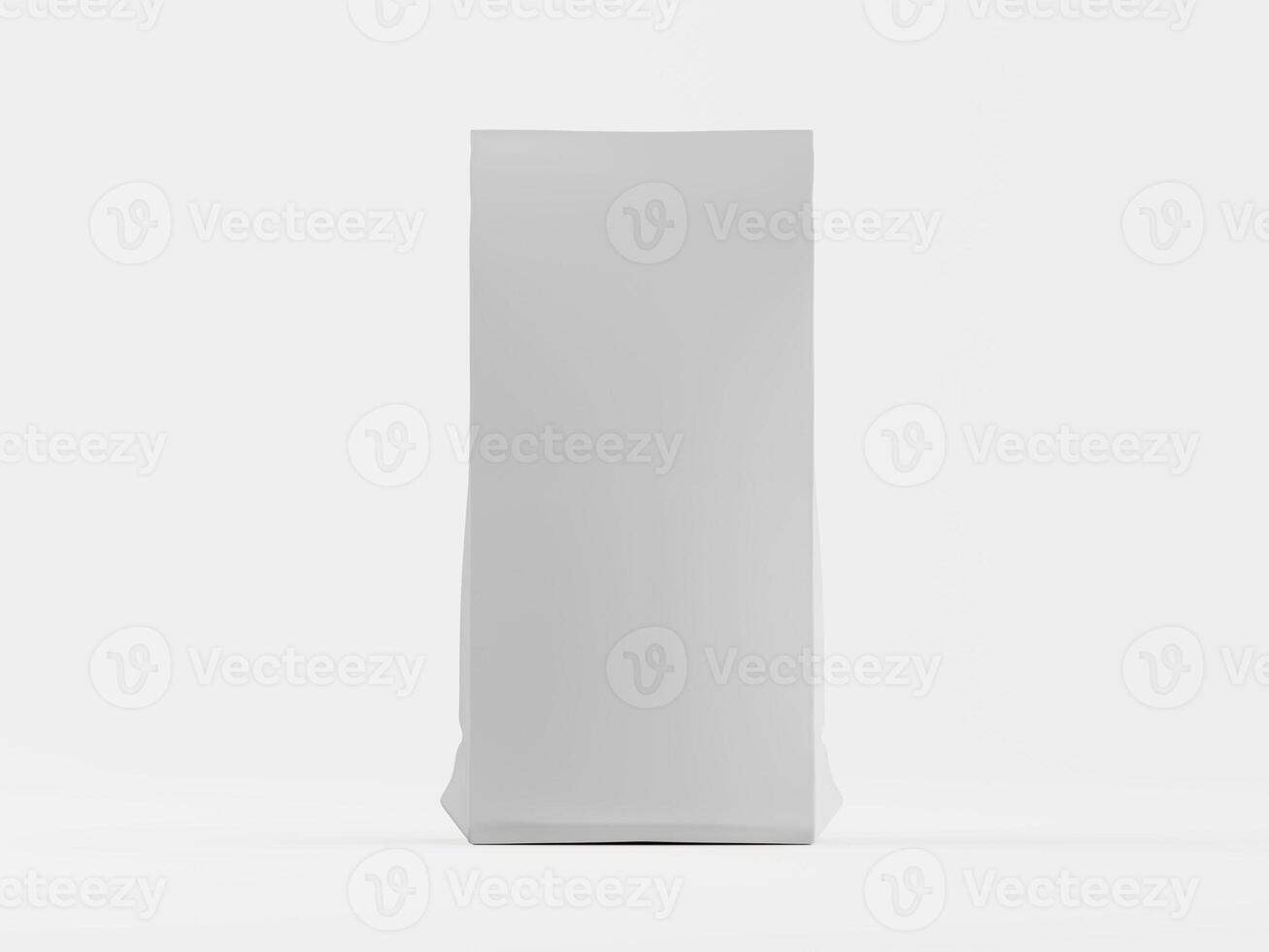 A white paper bag is sitting on a table photo