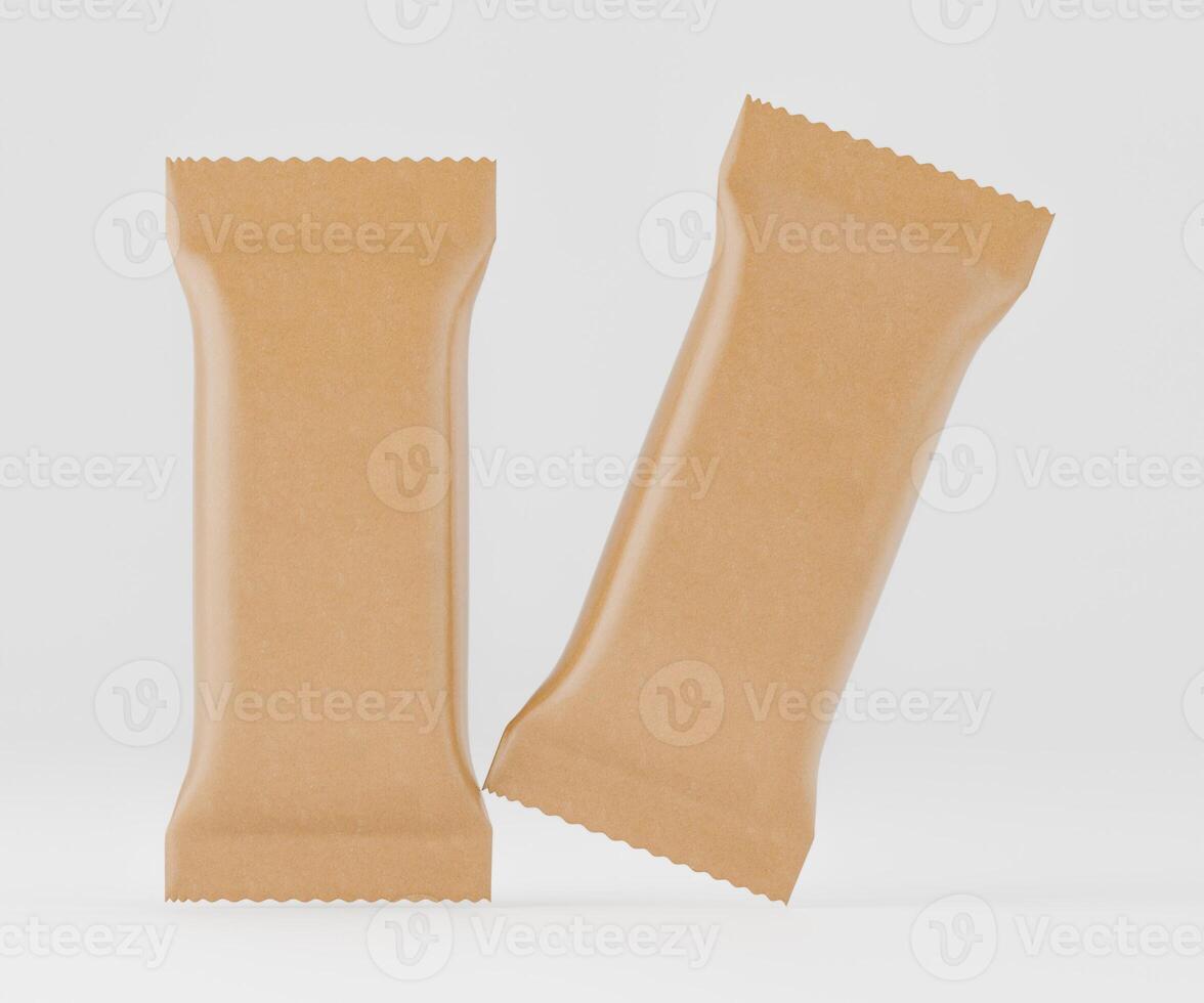 Beige snack bar packaging mockup on gray banckground photo