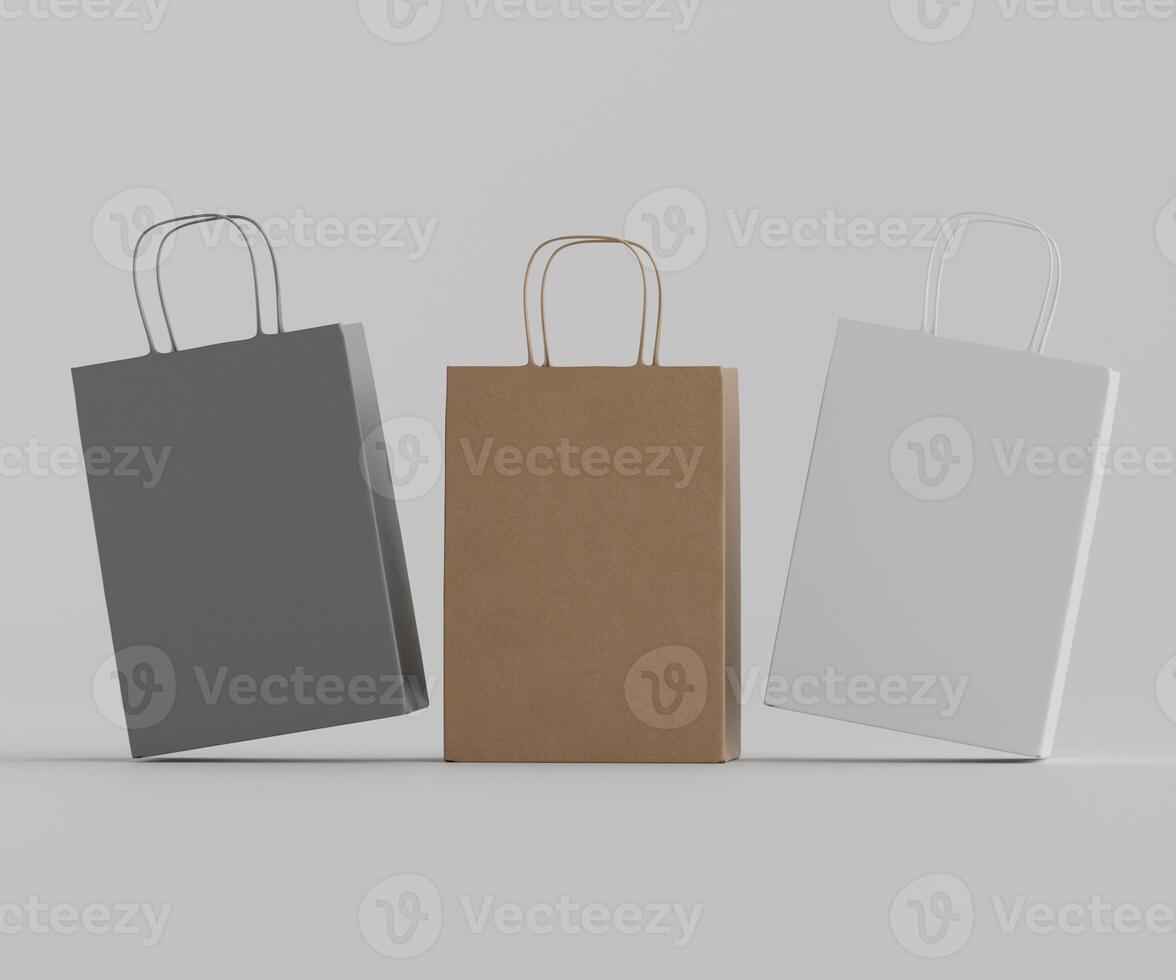 Three paper bags on a gray background photo