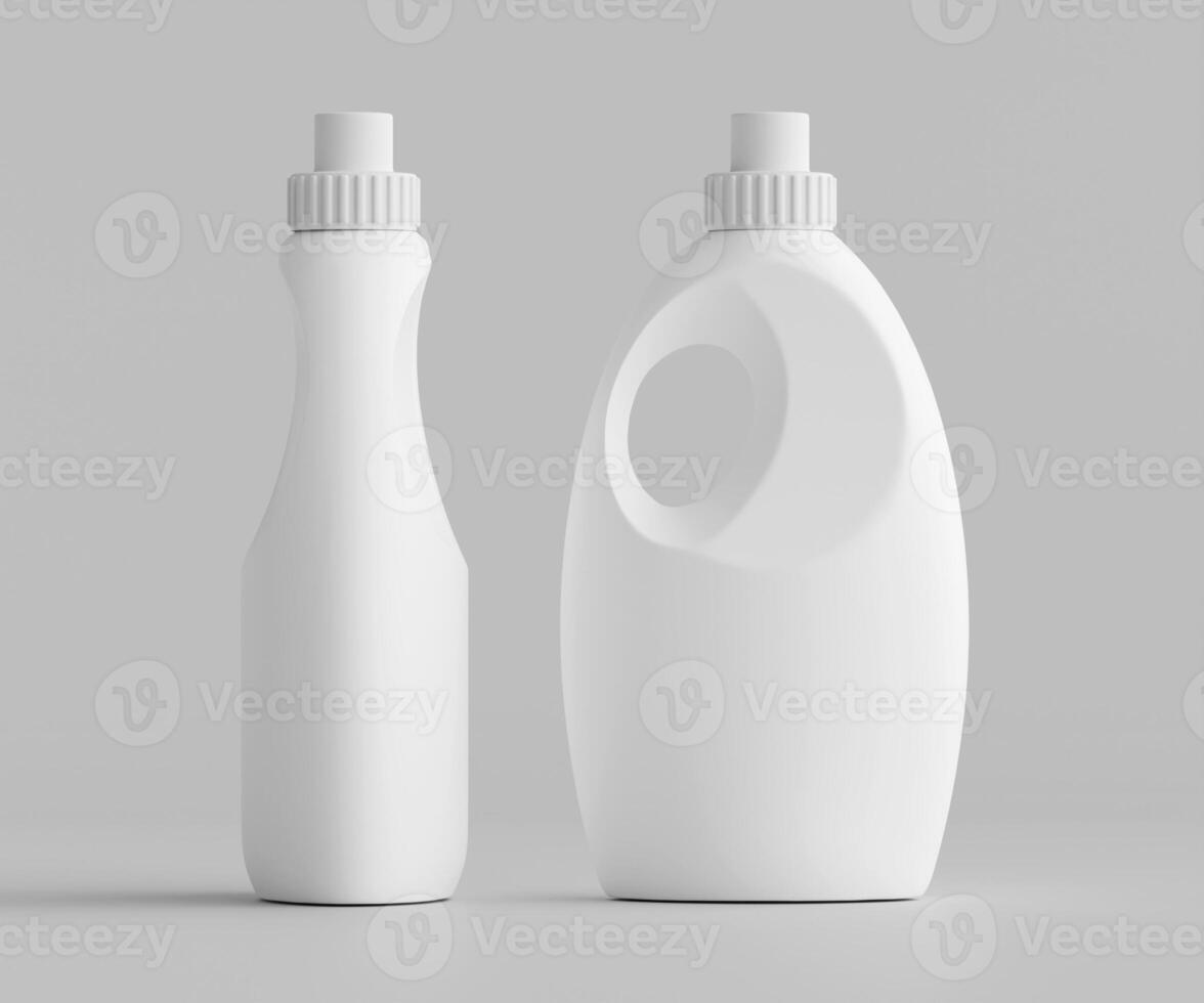 Two white plastic bottles with lids on a gray background photo