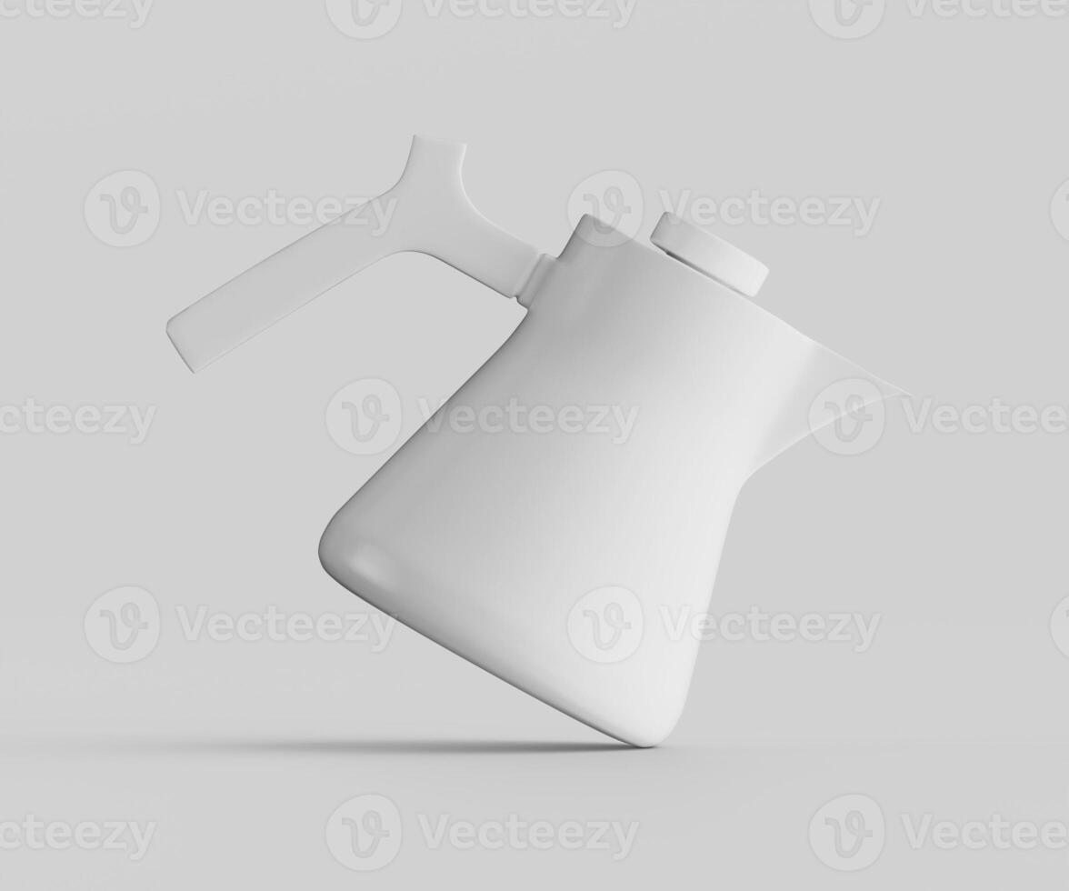A white coffee pot with a handle on a gray background photo