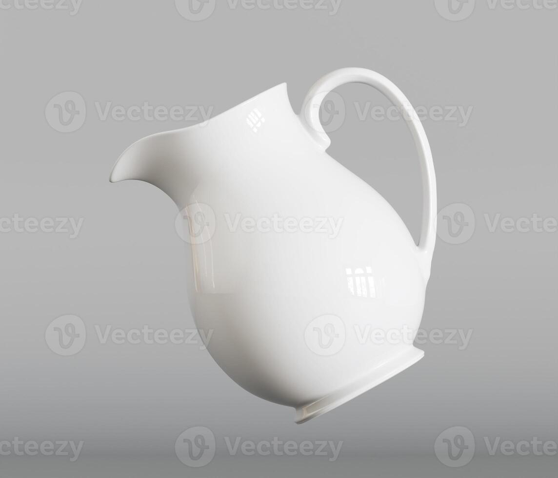 A white pitcher is shown in a 3d rendering photo