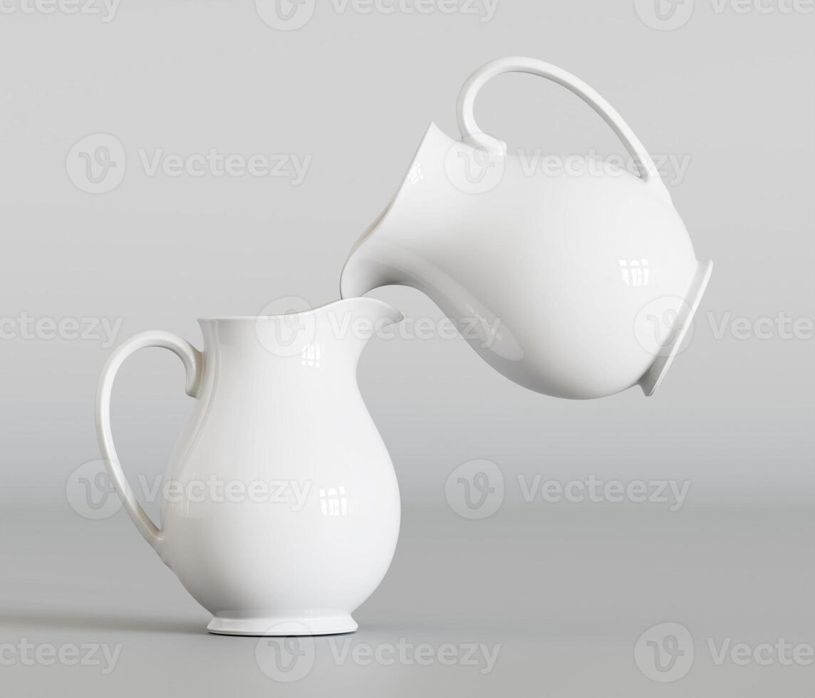White ceramic pitcher 3d render photo