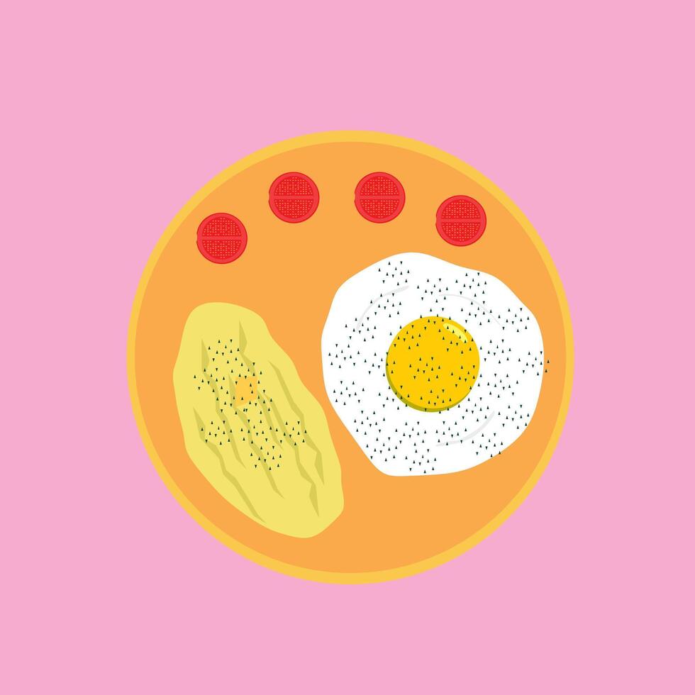 Whimsical Breakfast Plate, Sunny-Side Up Egg, Hash Browns, and Tomato Delight vector