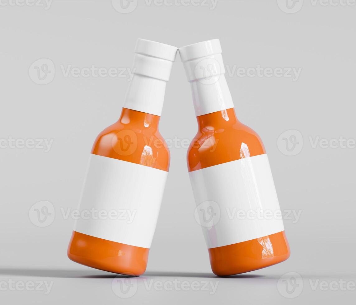 Two orange bottles upright gray background photo