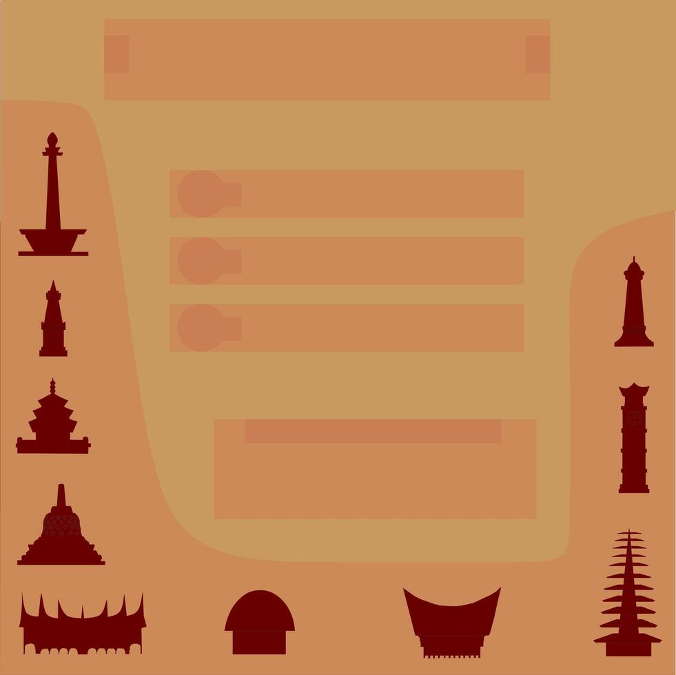 Iconic Indonesian Architecture Landmarks Silhouette Collage on Earthy Background vector