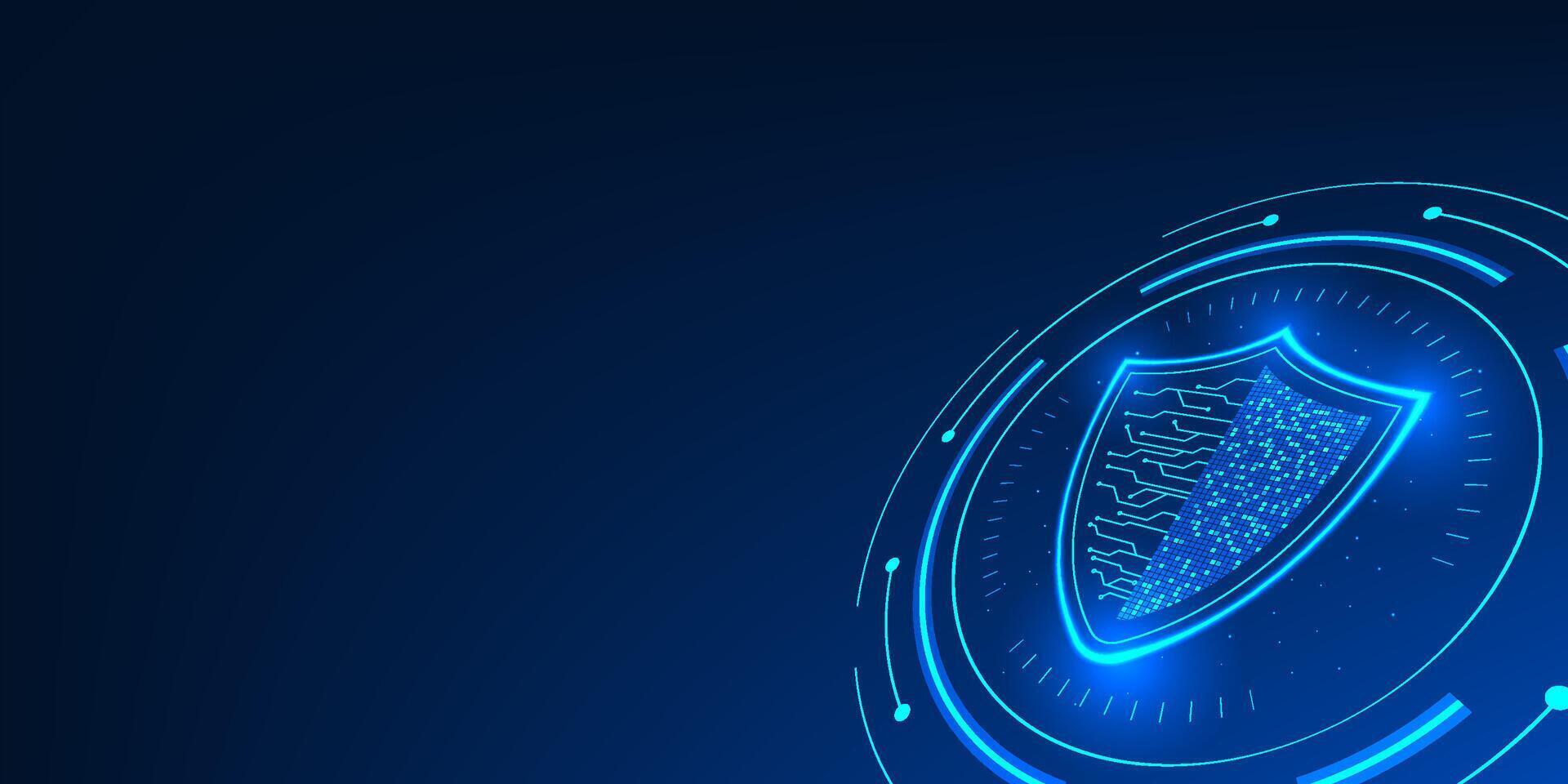 Cybersecurity technology, a shield integrated with technology circuits, effectively protects digital data from viruses and data theft with a security system. vector