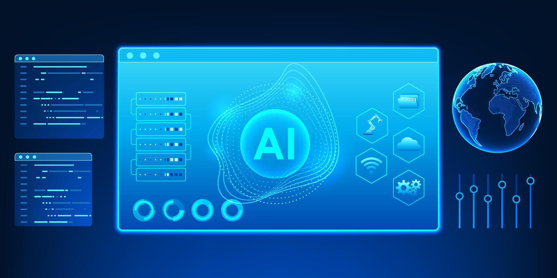 Agent AI technology The screen that shows the conversation with AI represents an intelligent assistant system that works, makes decisions and performs tasks on behalf of humans independently. vector