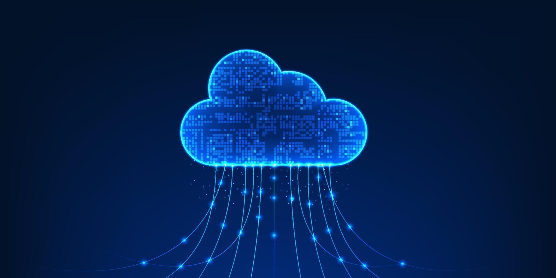 Cloud technology, which represents the storage and uploading of data through network technology, helps increase efficiency in accessing, managing and backing up data with a secure system. vector