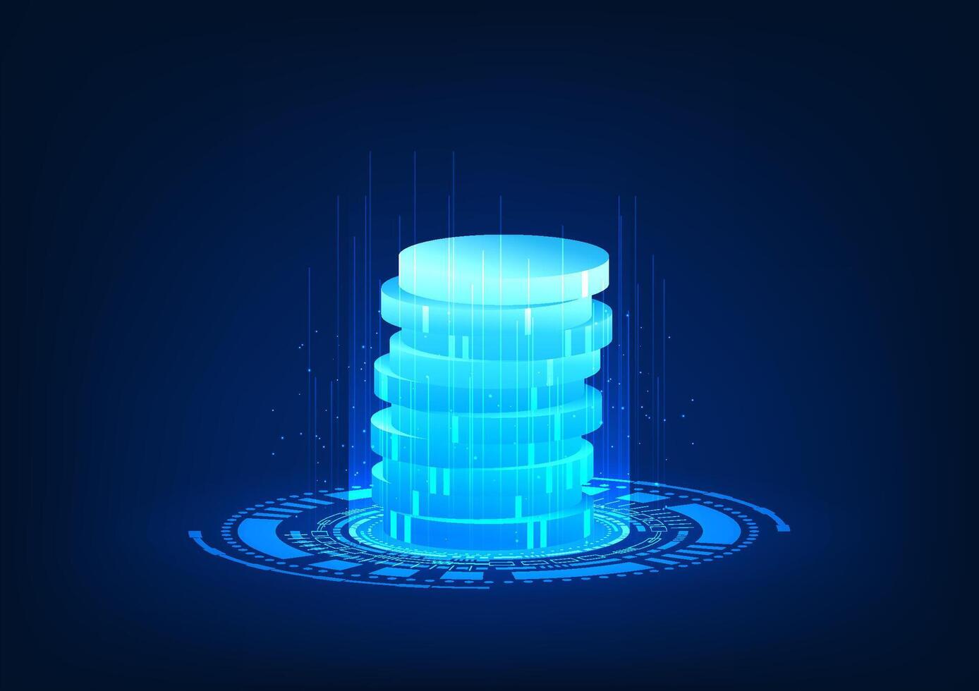 Fintech technology, digital coins projected as holograms, represent technologies that combine the financial world with virtual innovations, such as digital currencies, investment on digital platforms vector