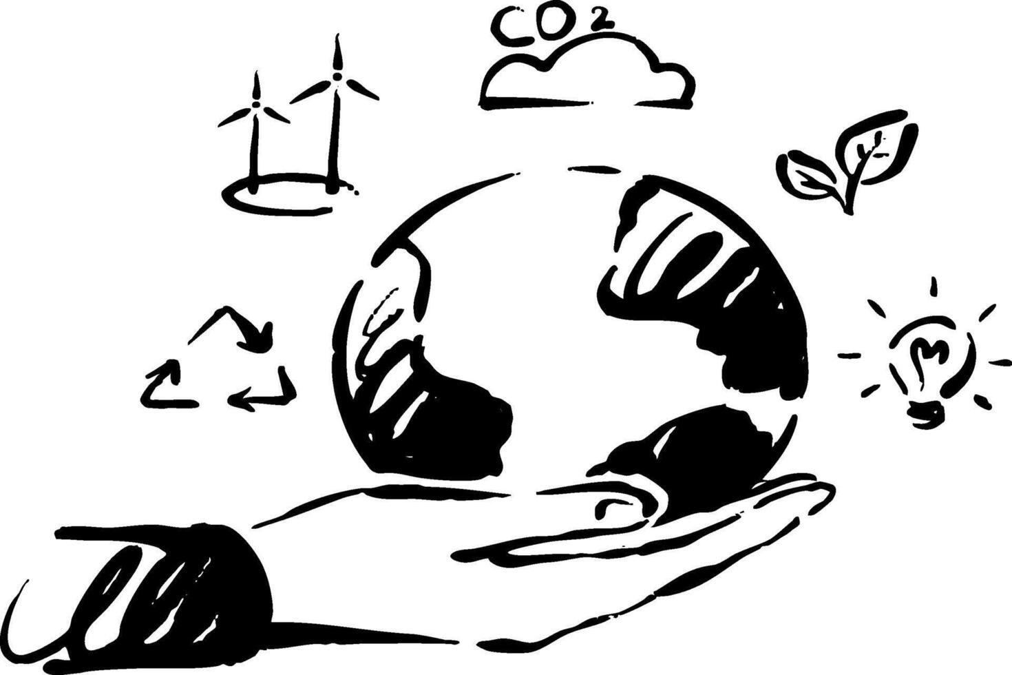 A Hand Firmly Holding the Earth with Various Sustainable Elements Promoting Environmental Awareness vector
