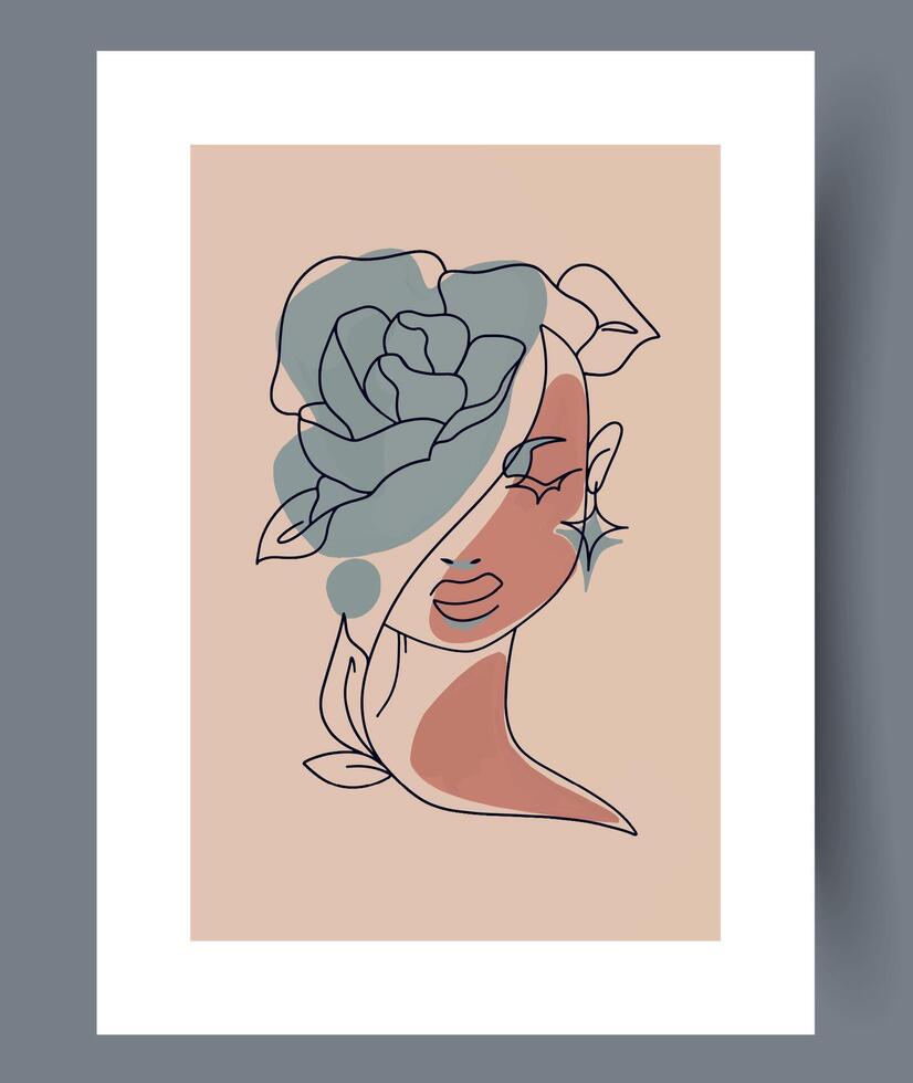 An Abstract Portrait that features a Floral Element, created in Soft, soothing Colors vector
